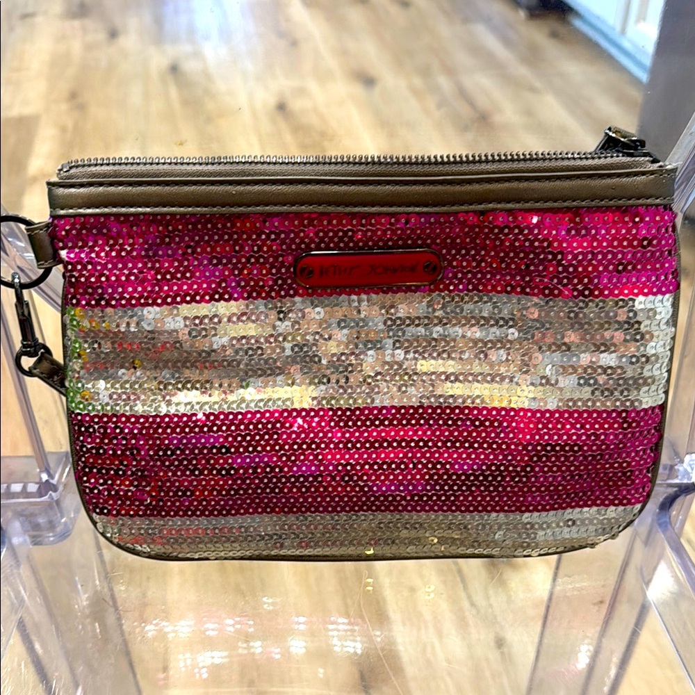 Betsey Johnson Vibrant Pink and Gold Sequin Clutch